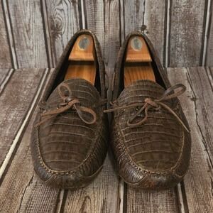 12 D Cole Haan Gunnison Brown Crocodile Embossed Leather Driver Loafers Shoes